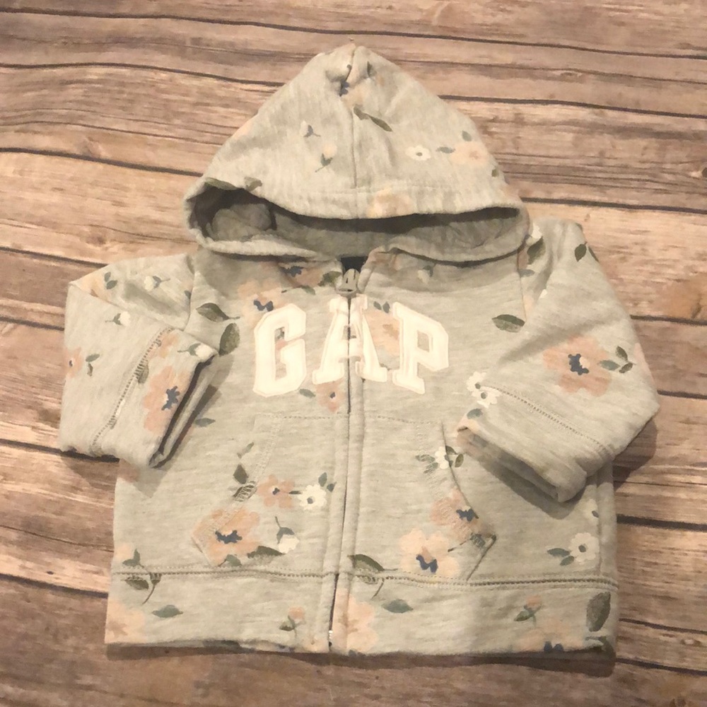 Baby Gap 3-6M Grey Floral Zip Up Hoodie